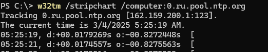 w32tm /stripchart проверить доступность внешнего NTP сервера