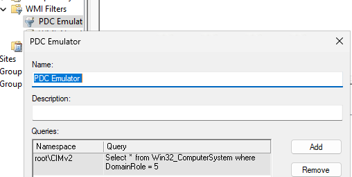 WMI фильтр GPO для PDC