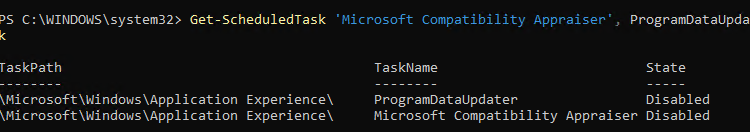 Отключить задание планировщика Microsoft Compatibility Appraiser