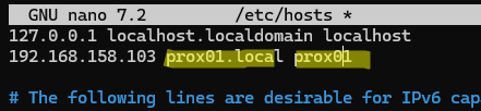 /etc/hosts - изменить hostname proxmox