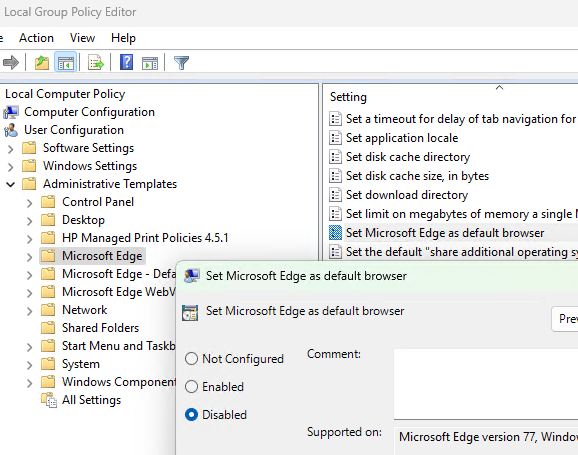 Групповая политика Set Microsoft Edge as default browser