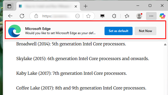 Microsoft Edge предлагает себя назначить браузером по умолчанию