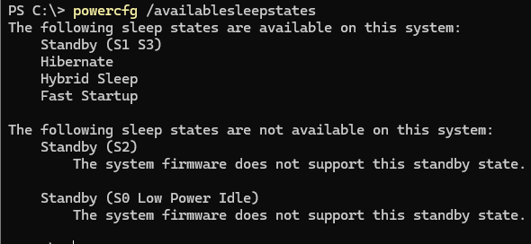 powercfg /availablesleepstates - список доступных режимов сна