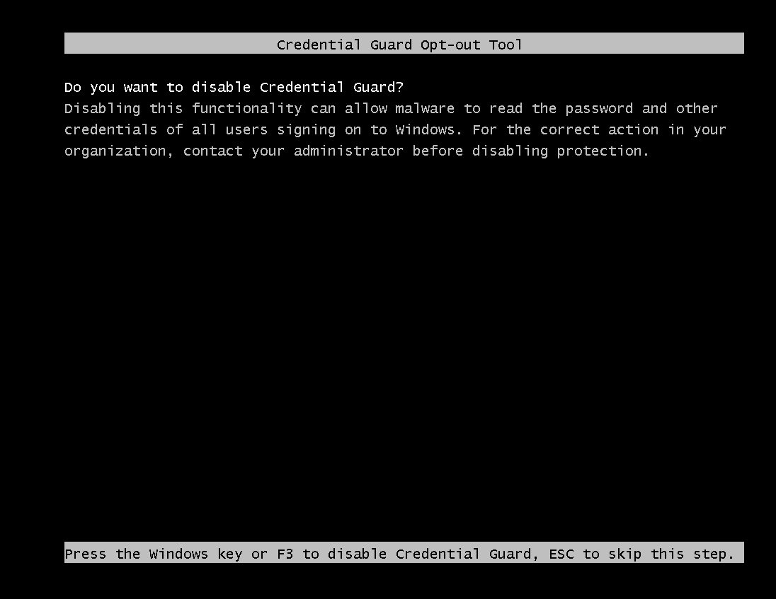 Credential Guard Opt-out Tool Do you want to disable Credential Guard? 
