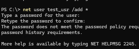 net user test_usr /add * - создать пользователя без пароля 
