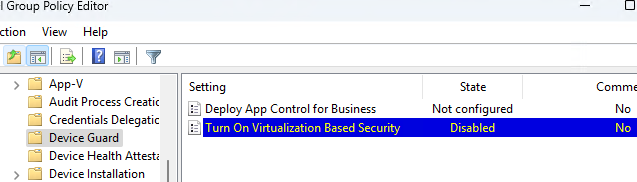 Политика Turn on Virtualization Based Securit