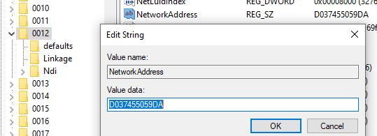 Зафиксировать статический MAC адрес NetworkAddress