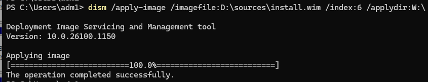 dism /apply-image применить образ Windows к диску (без установки)