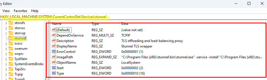 Настройки службы Windows в реестре