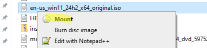 Смонтировать установочный ISO образ Windows 