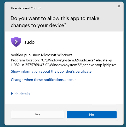 Запрос повышения привилегий UAC в sudo