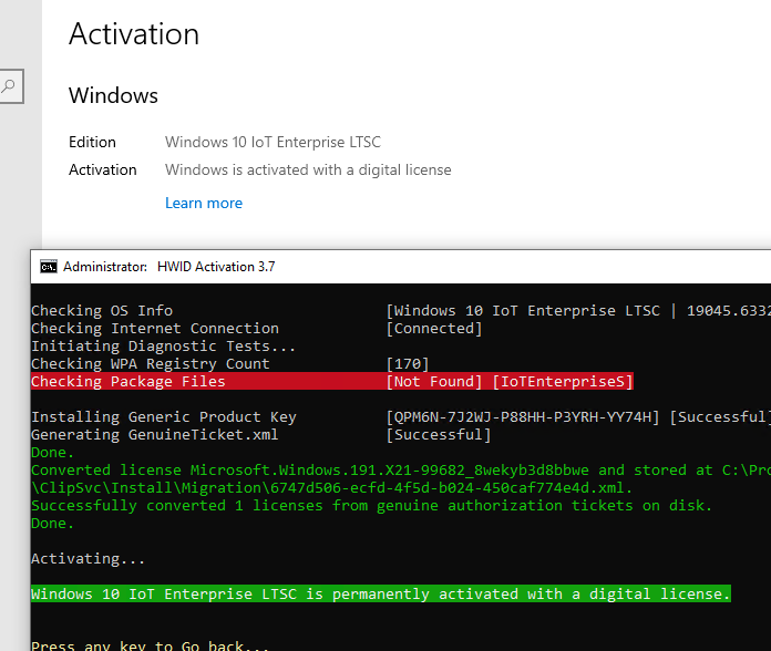 активация w 10 IoT enterprise LTSC через hwid