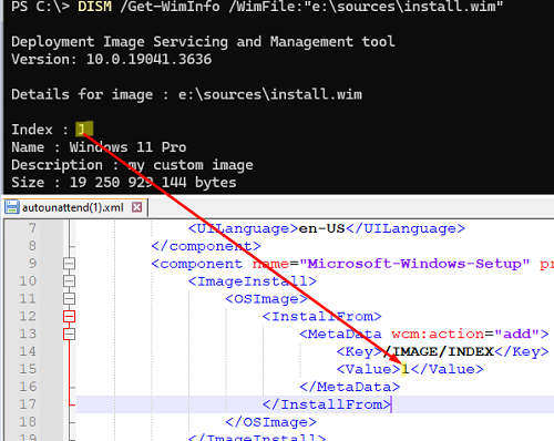 Autounattend.xml версия редакции образа в WIM файле