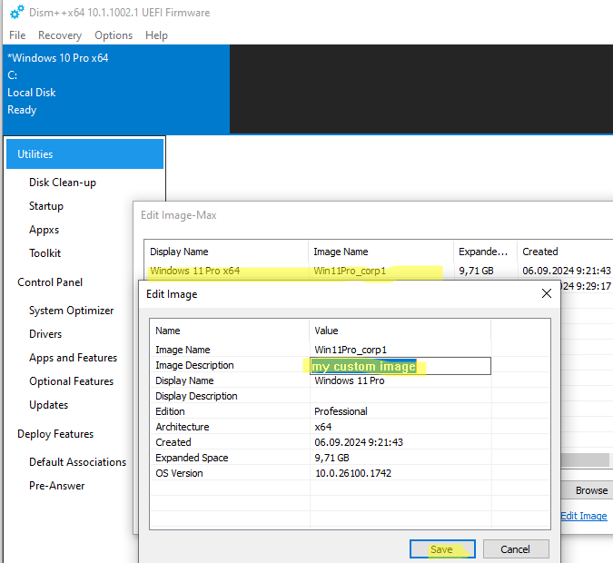 DISM++ добавить описание редакциям Windows в install.wim