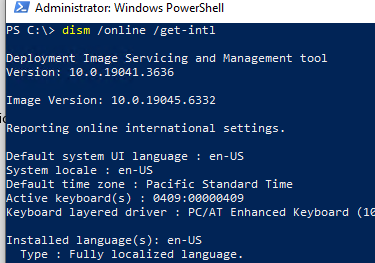 dism /online /get-intl - язык установленной windows