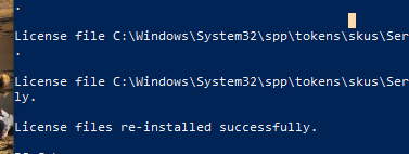 License files re-installed successfully