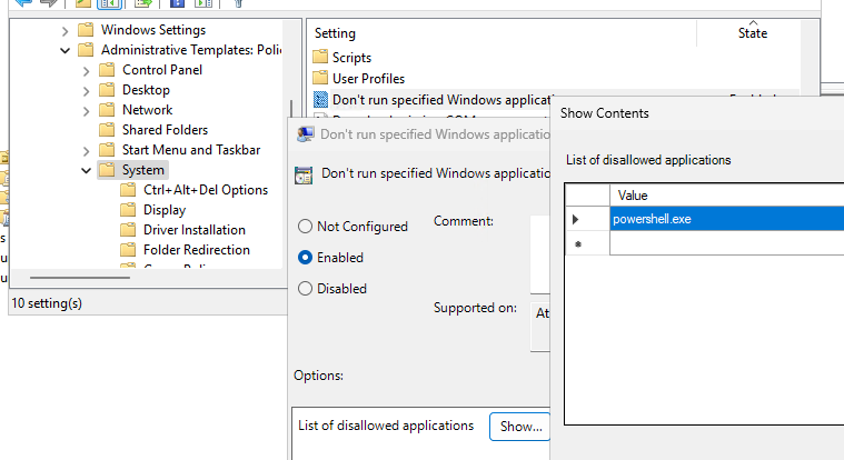 Политика Don’t run specified Windows applications 