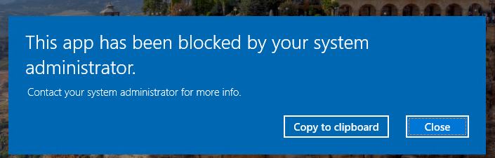 This app has been blocked by your administrator