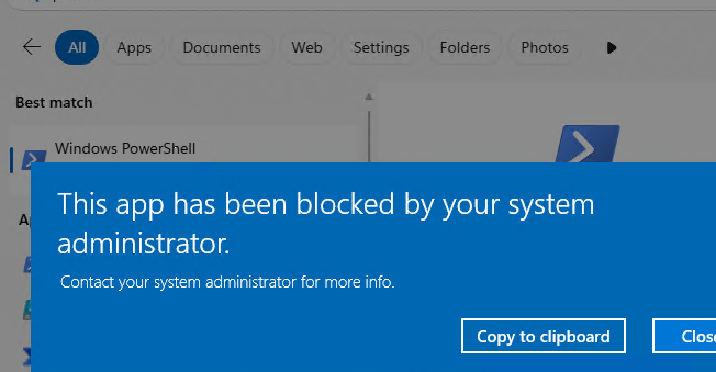 запуск powershell.exe заблокирован администратором