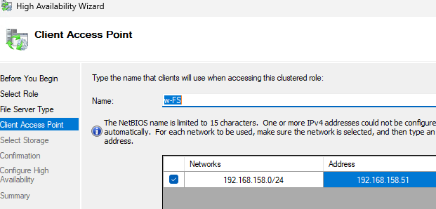 Client Access Point для файлового кластера