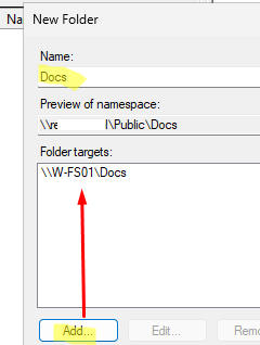 Добавить сетевой каталог в DFS namespace