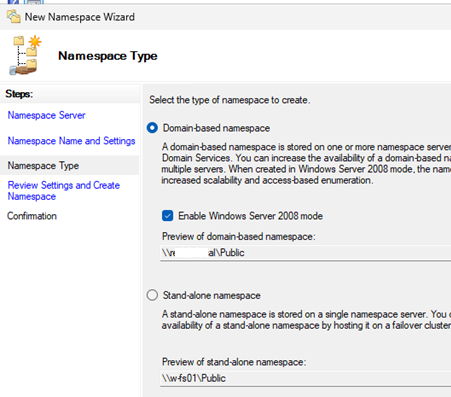 Domain-based DFS namespace 