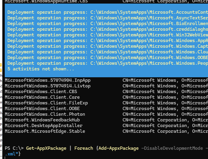 Get-AppXPackage | Foreach {Add-AppxPackage - перерегистрация APPX приложений Store
