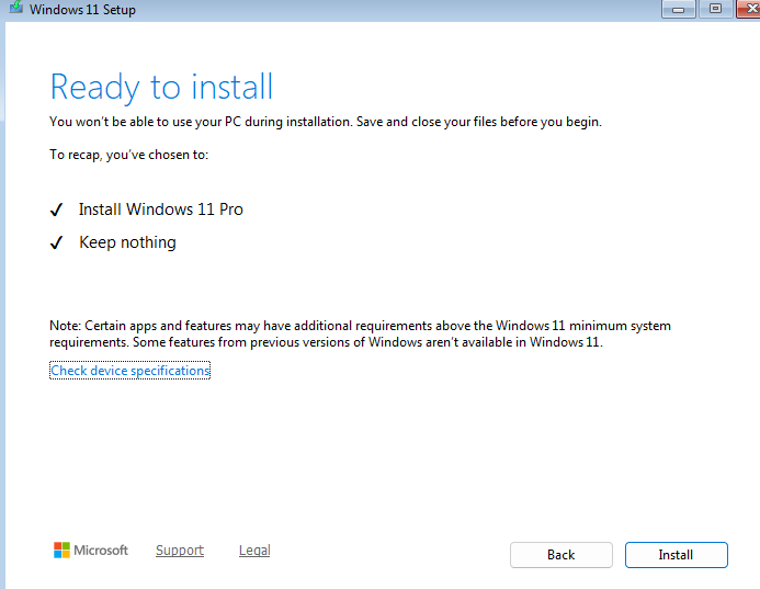 Начать установку Windows 11 на компьютер