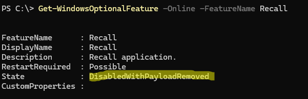 PowerShell - проверить включена ли функция Recall