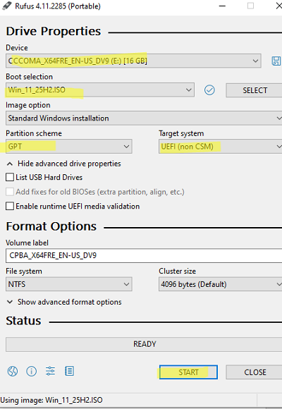 Rufus - запись образа Windows 11 на флешку