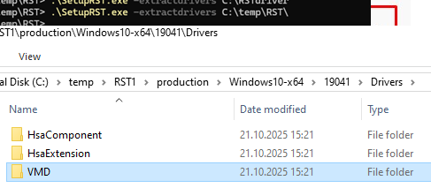 SetupRST.exe -extractdrivers 
