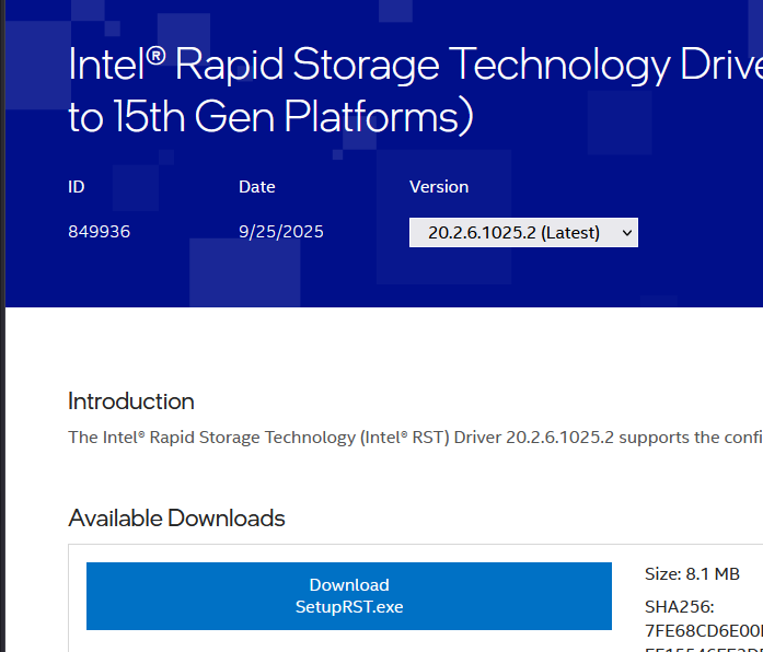 скачать драйвер intel rapid storage (RST)