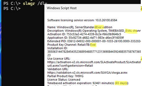 slmgr /dlv - информации о количестве оставшихся дней и числе сбросов активации
