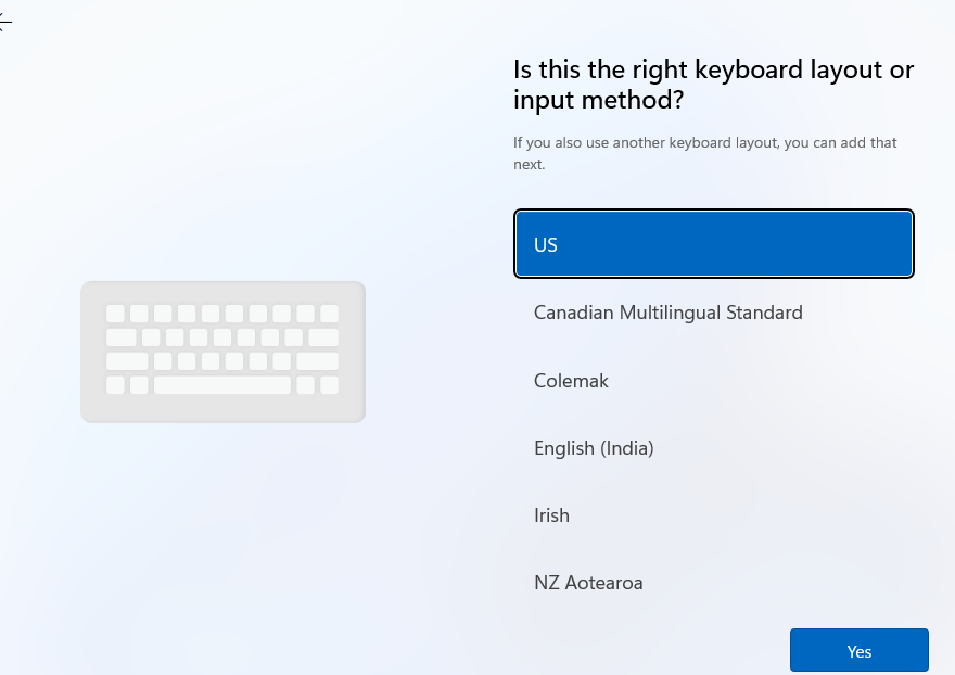 Выбрать раскладку клавиатуры
