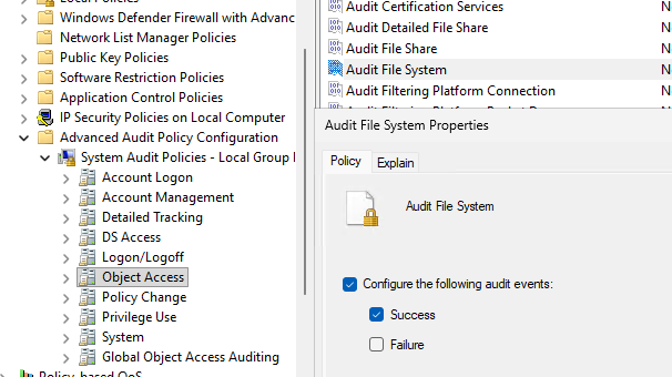 Аудит доступа к файлам и папкам GPO