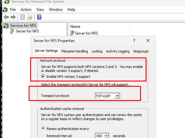 Настройка транспортного протокола NFS: TCP + UDP