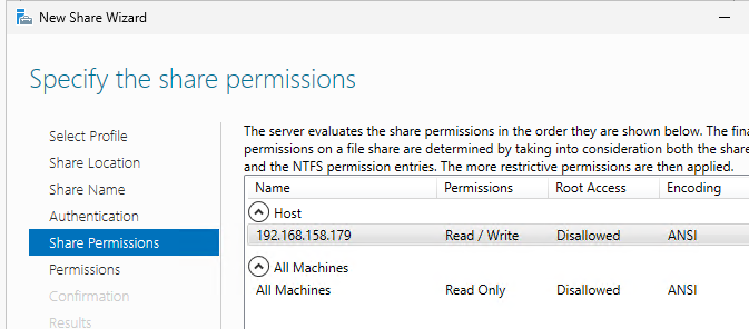 Настройки доступа к директории NFS