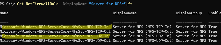 Правила файервола для NFS сервера на Windows