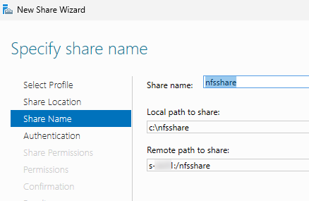 Путь к папке и имя NFS каталога