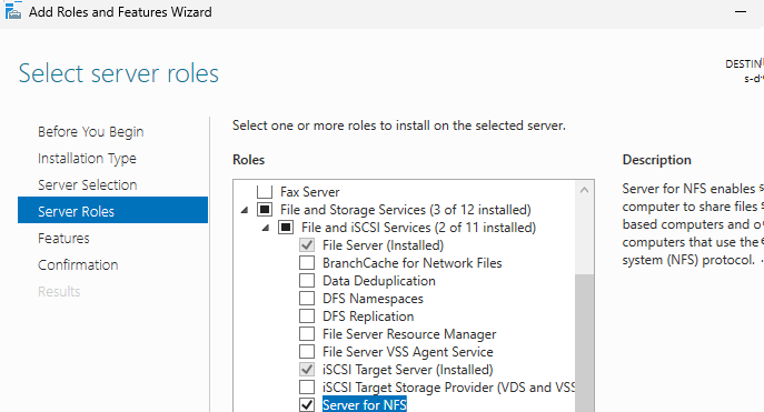 Установить роль Server for NFS в Windows