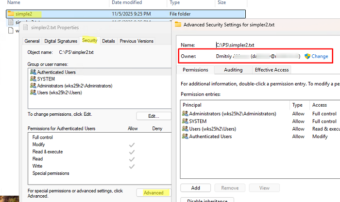 владельцем папки назначается создавший ее пользователь