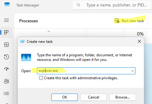Запустить процесс explorer.exe