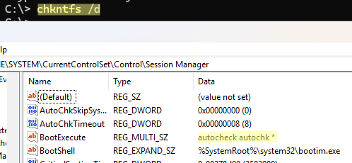chkntfs /d - вернуть исходные настройки проверки дисков