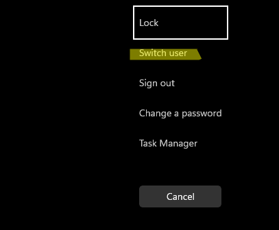Смена пользователя Windows через экран безопасность