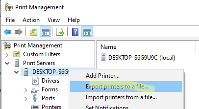 Экспорт настроек принт сервера Windows в файл