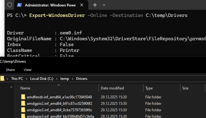 Export-WindowsDriver - команда powershell для экспорта всех установленных драйверов