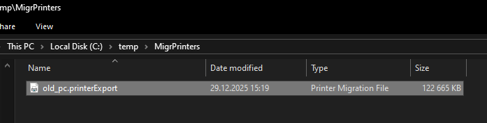 файл с расширением printerExport копируется на другой компьютре