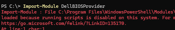 Import-Module cannot beloaded because running scripts is disabled on this system