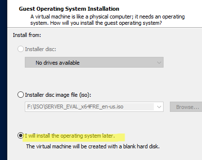 опция I will install the operation system later