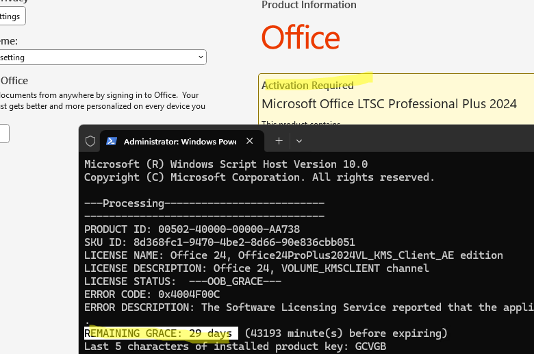 ospp.vbs /dstatus - проверить статус активации Office